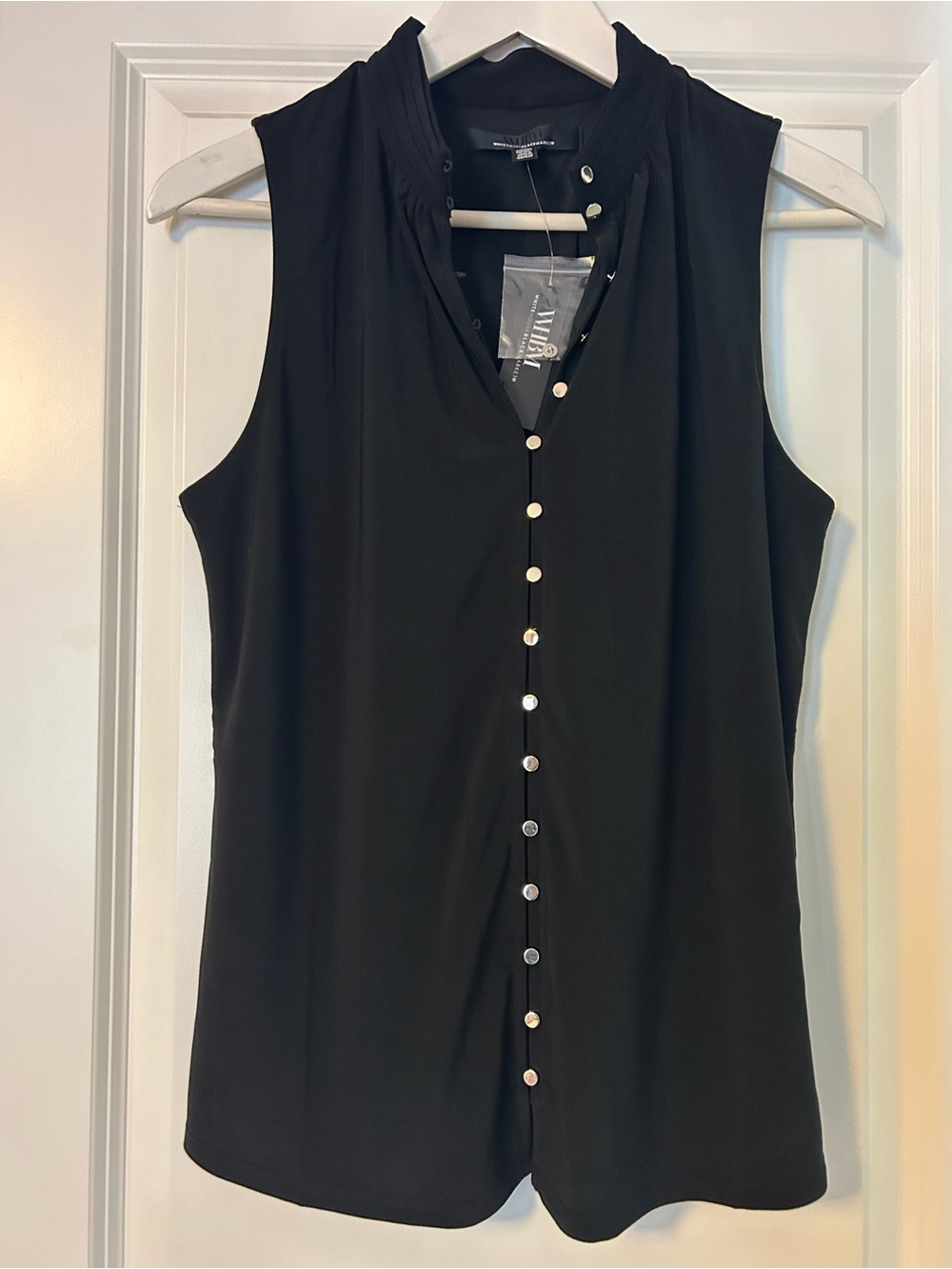 White House Black Market Black Sleeveless Button-Front Blouse